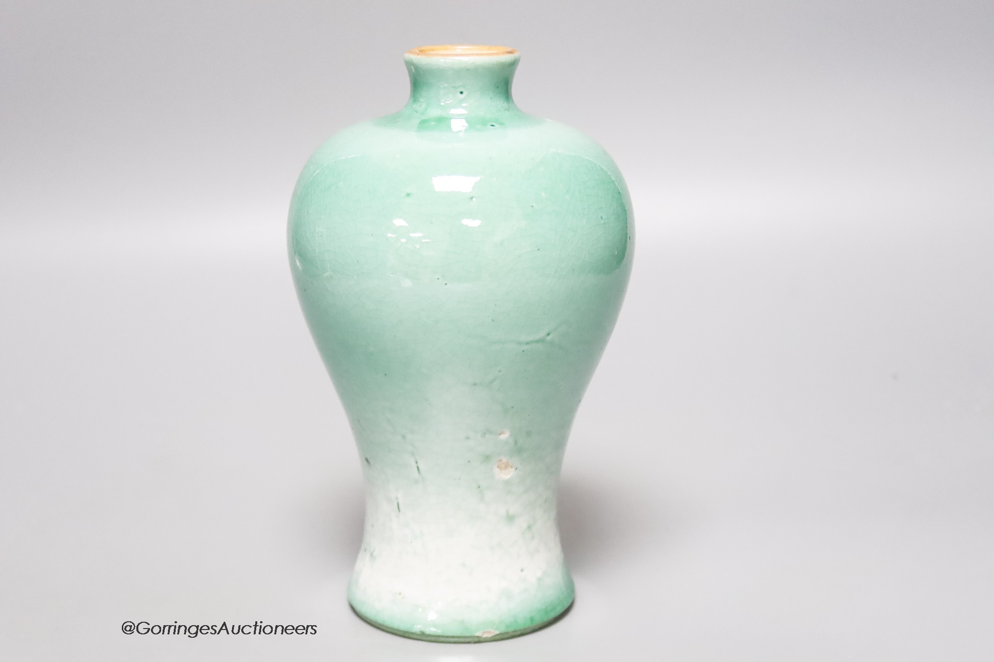 A Chinese green crackle Meiping, height 18cm